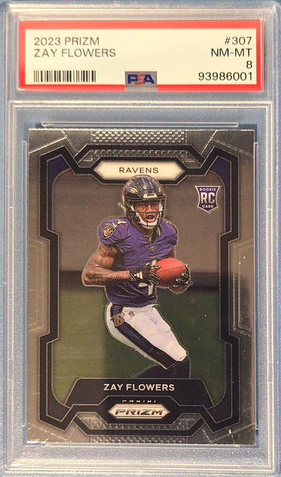 Zay Flowers 2023 Panini Prizm Rookie #307 (RC) PSA 8