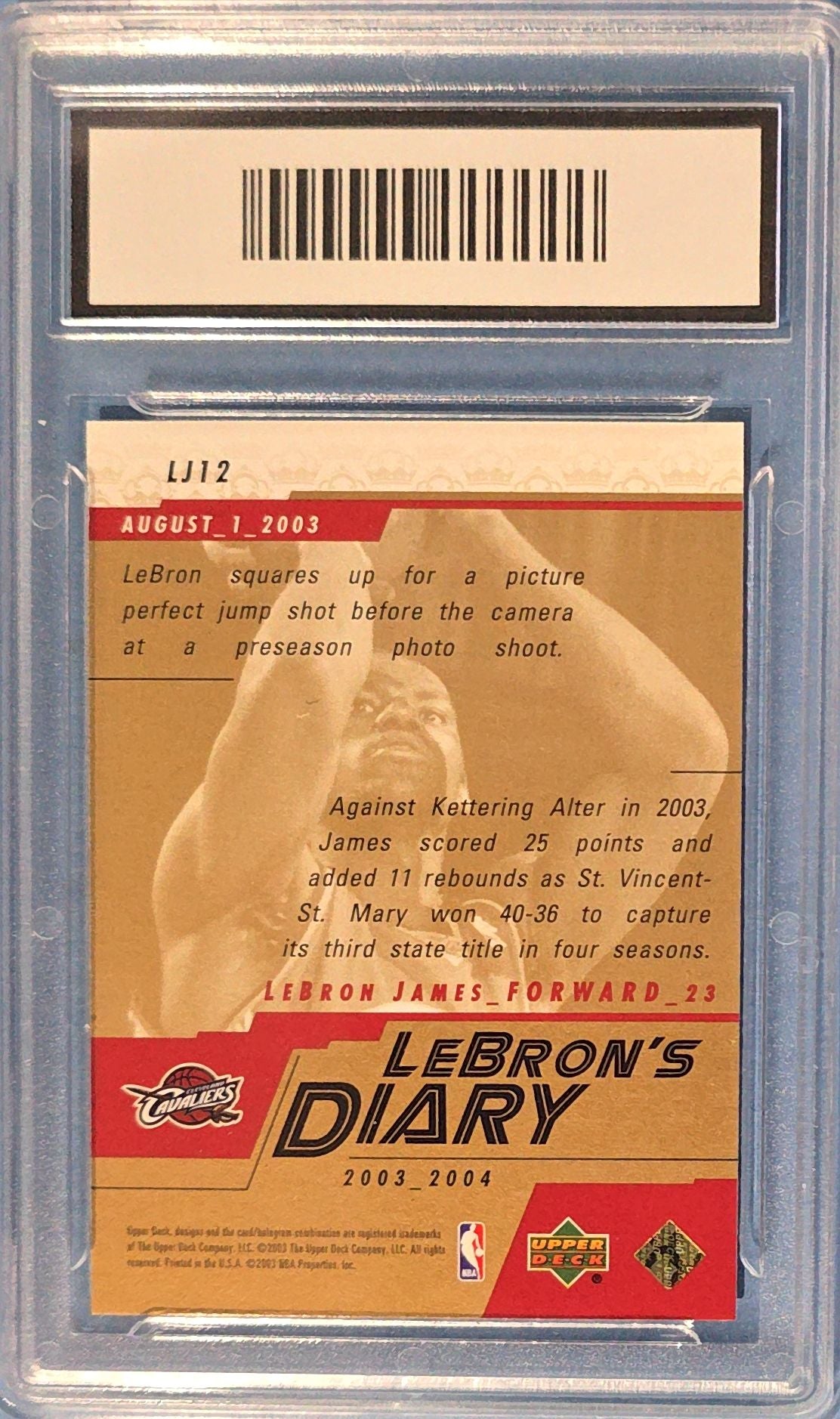 LeBron James 2003-2004 Upper Deck Lebron's Diary Rookie #LJ12 (RC) GMA 9