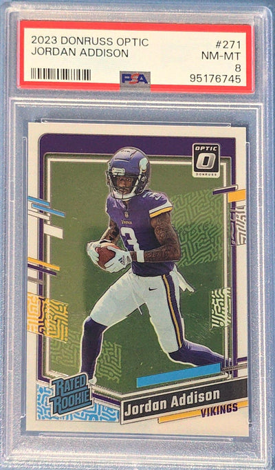 Jordan Addison 2023 Panini Donruss Optic Rated Rookie #271 (RC) PSA 8