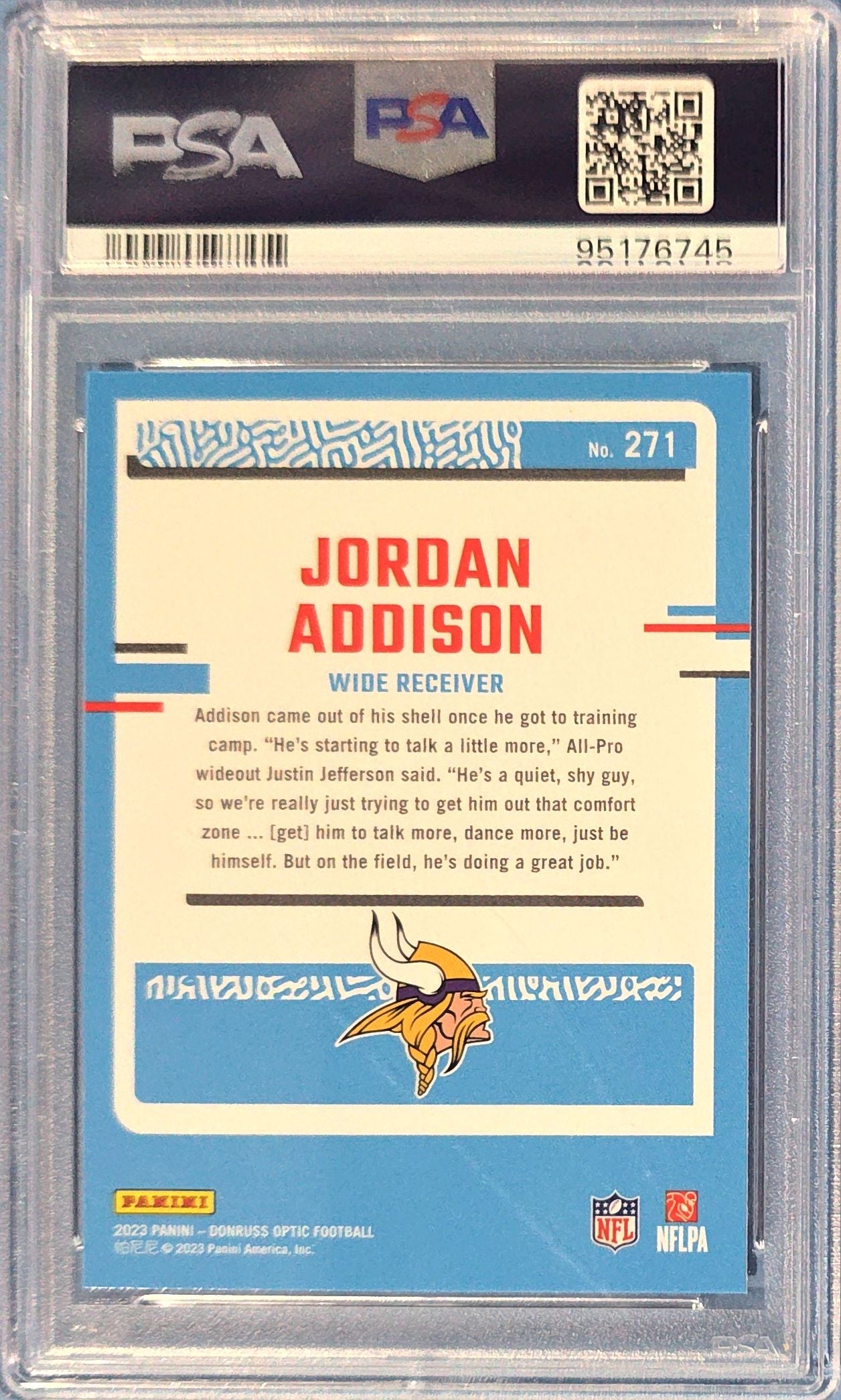 Jordan Addison 2023 Panini Donruss Optic Rated Rookie #271 (RC) PSA 8