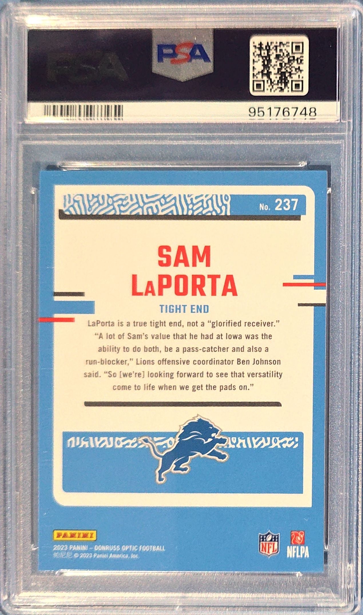 Sam LaPorta 2023 Panini Donruss Optic Rookie #237 (RC) PSA 8