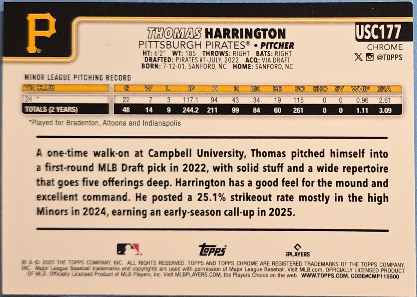 Thomas Harrington 2025 Topps Chrome Geometric Refractor Rookie #USC177 (RC)
