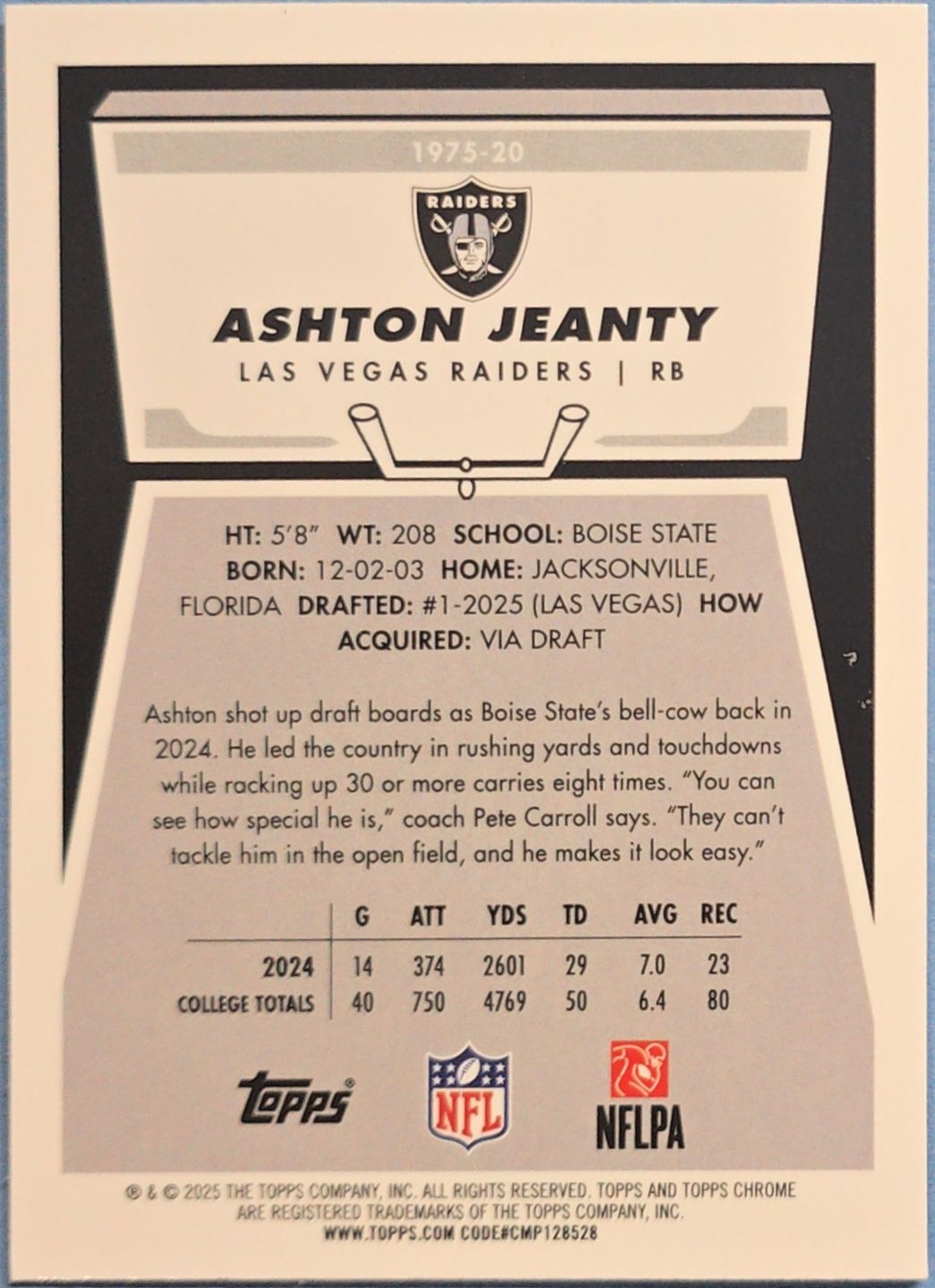 Ashton Jeanty 2025 Topps Chrome -1975 Topps- Rookie #175-200 (RC)
