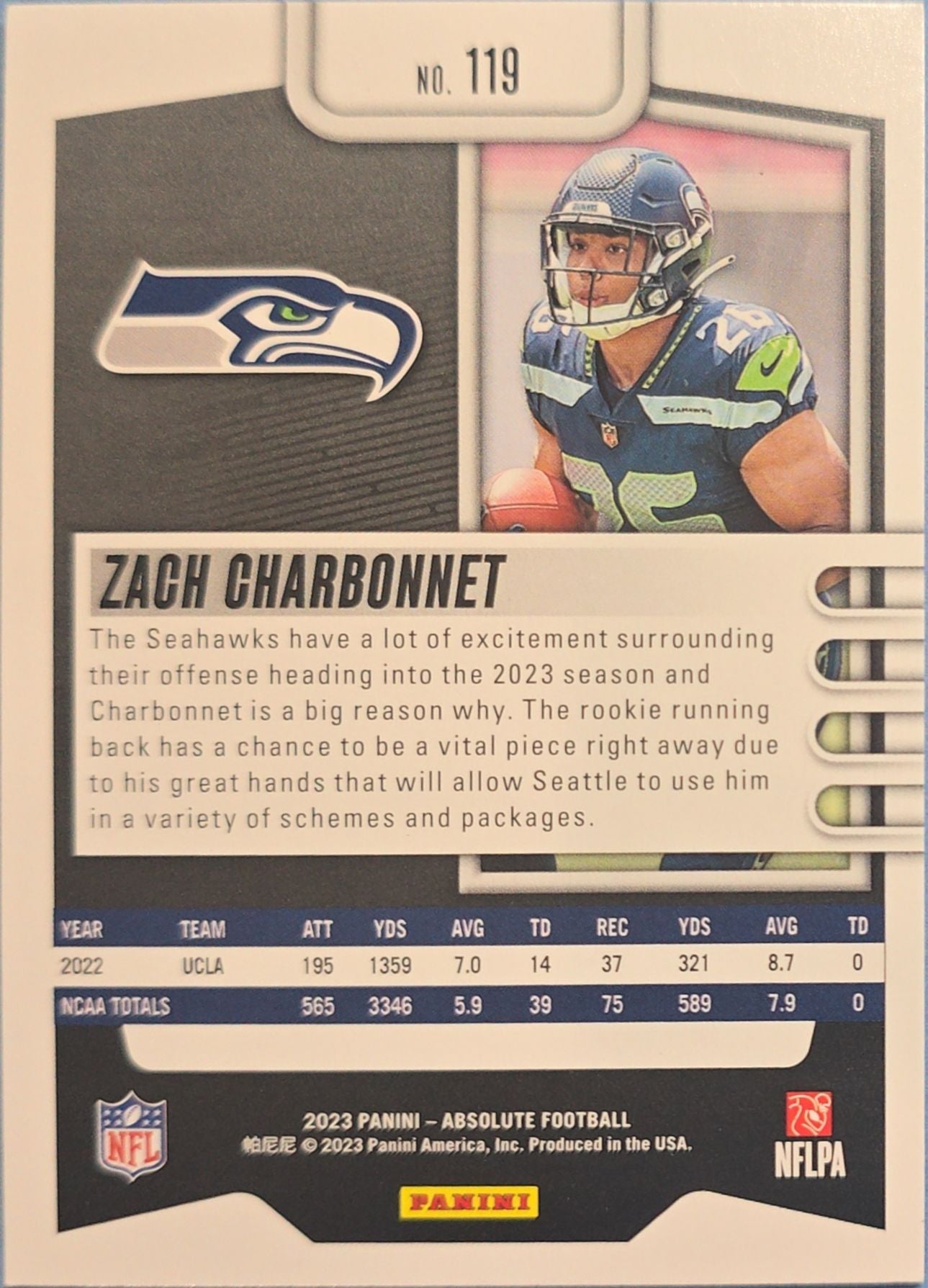Zach Charbonnet 2023 Panini Absolute Football Rookie #119 (RC)