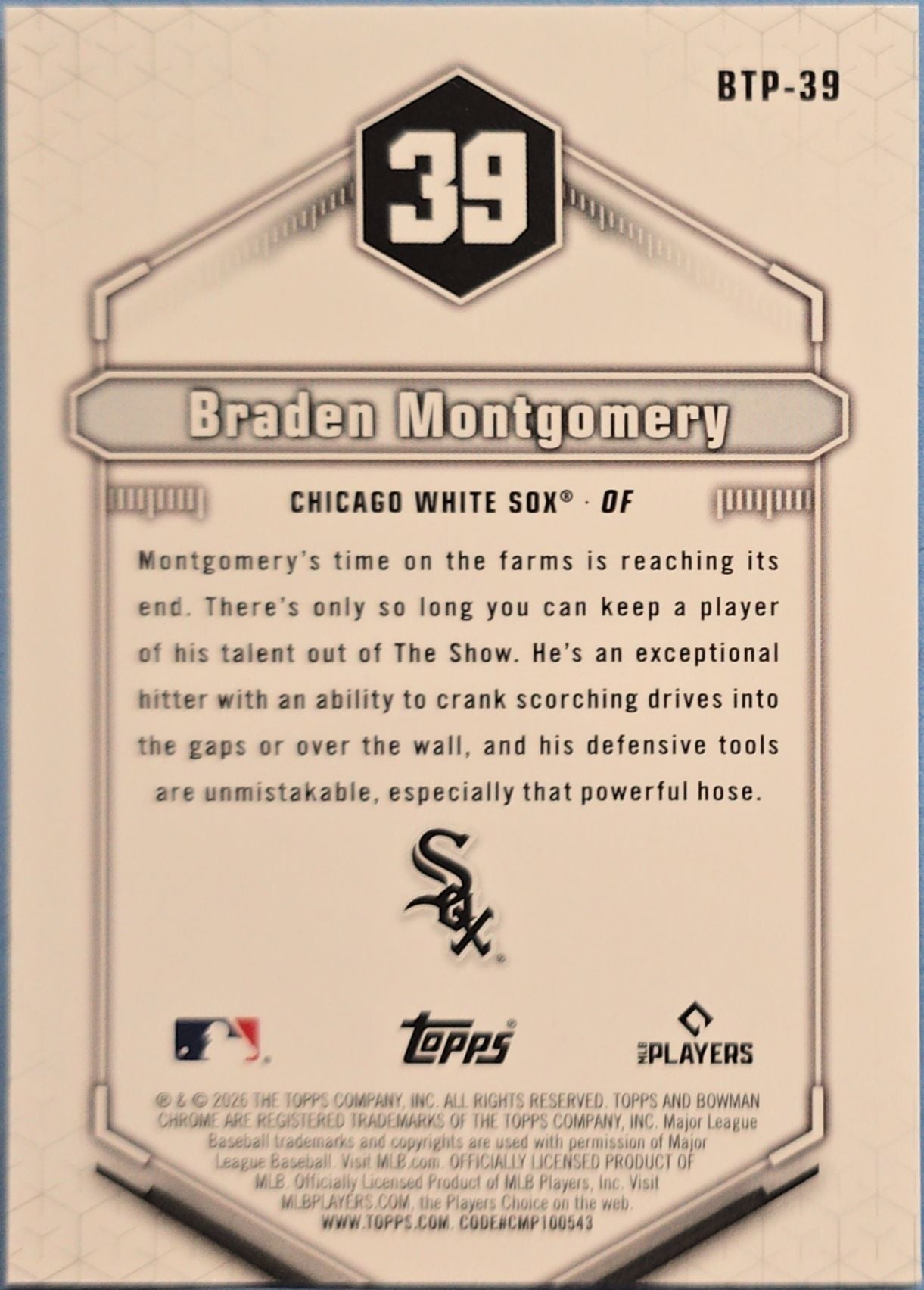 Braden Montgomery 2026 Bowman Chrome Top 100 #BTP-39
