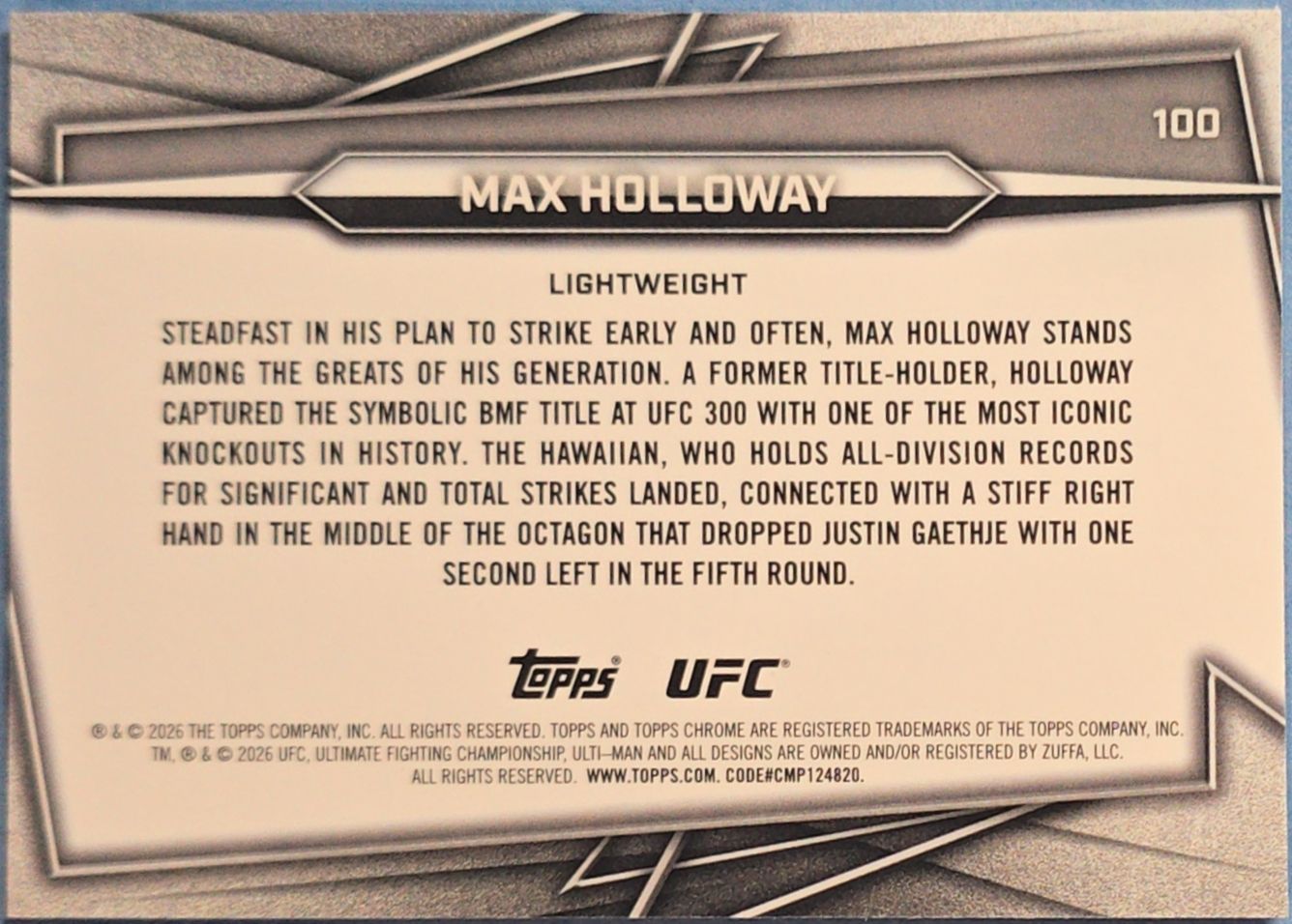 Max Holloway 2026 Topps Chrome UFC #100