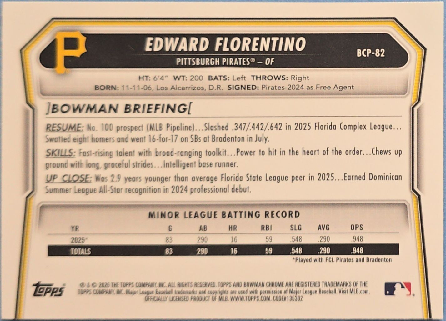 Edward Florentino 1st Bowman Chrome #BCP-82