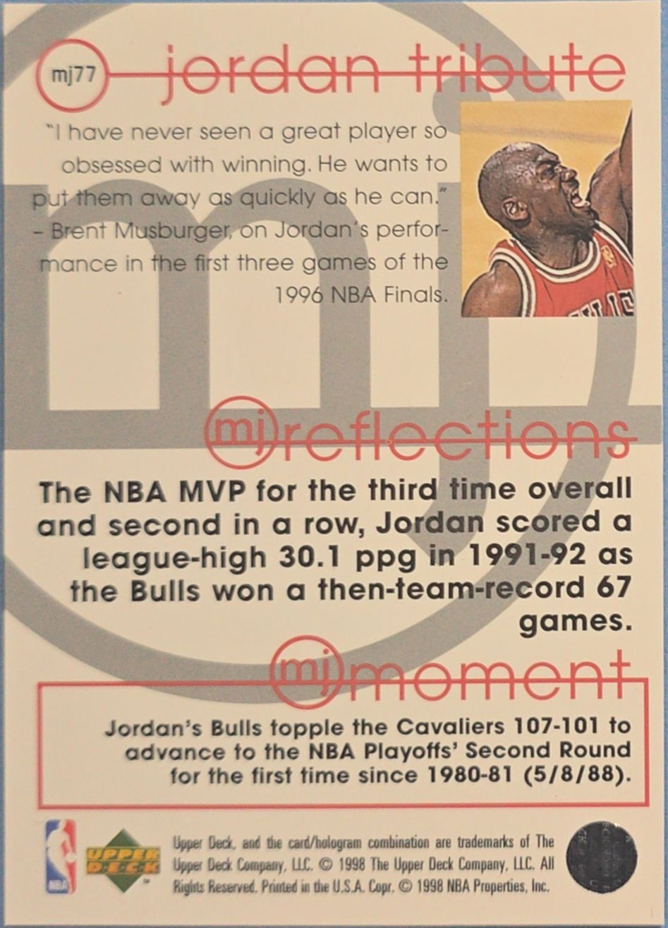Michael Jordan 1998 Upper Deck Jordan Tribute 'Reflections' #mj77