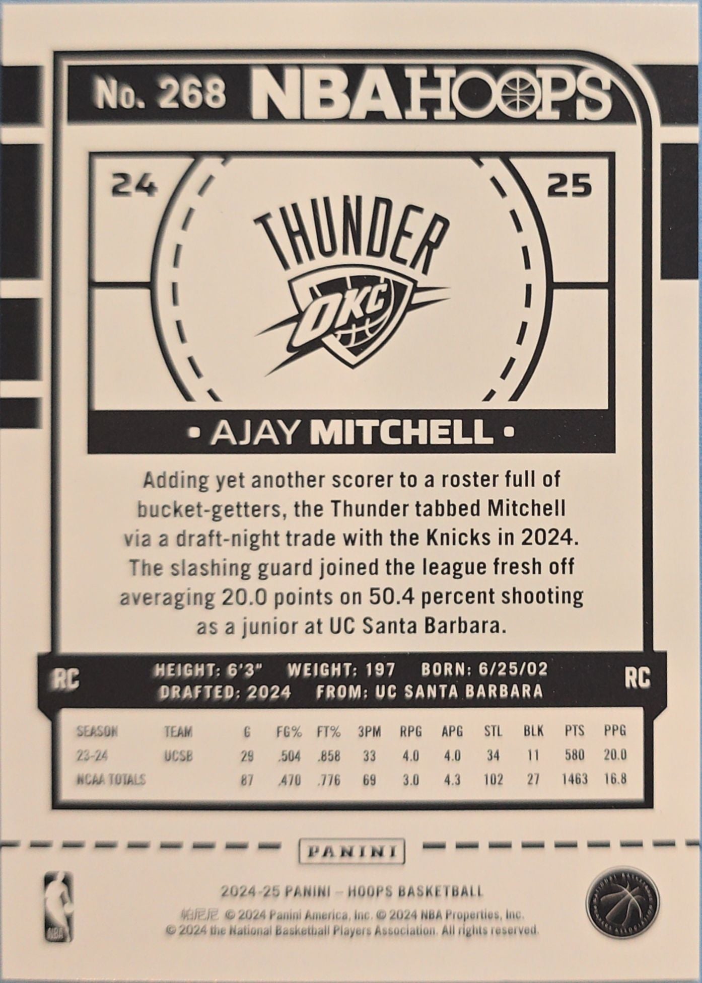 Ajay Mitchell 2024-25 Panini Hoops Purple Explosion Rookie #268 /110 (RC)