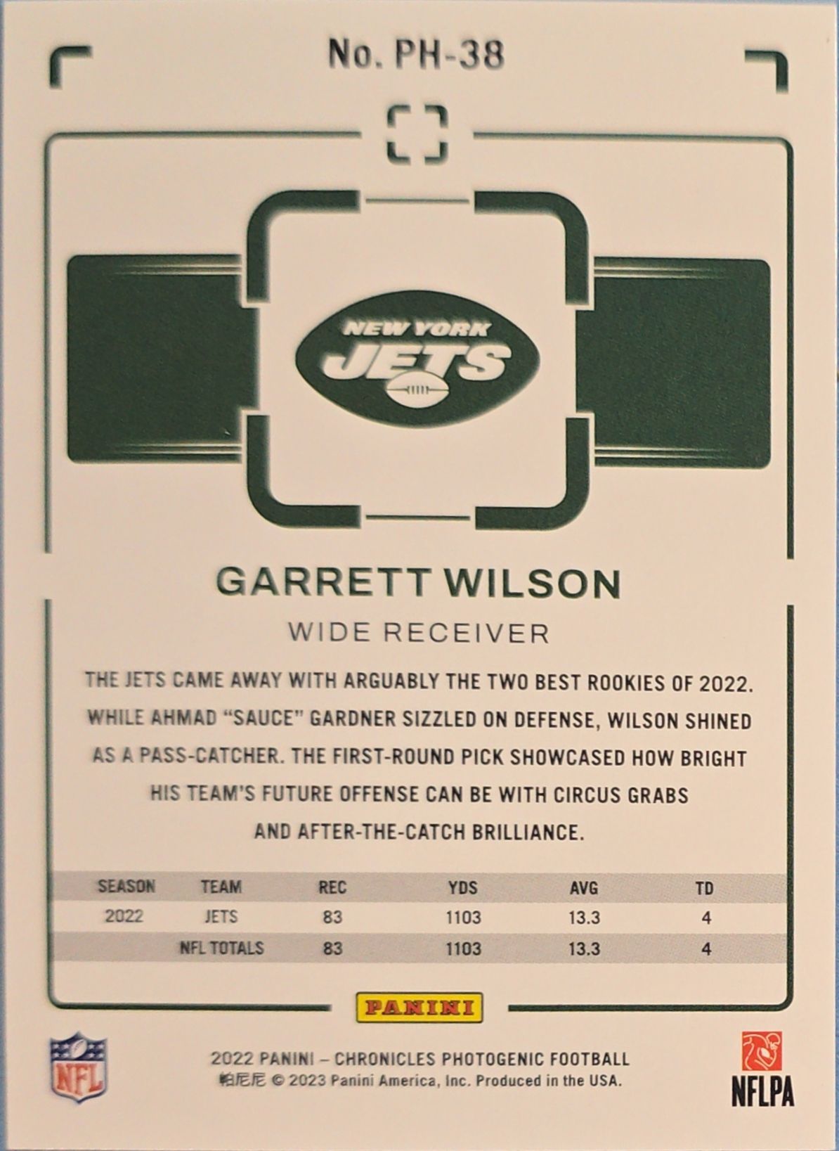 Garrett Wilson 2022 Panini Chronicles Photogenic Rookie #PH-38 (RC)