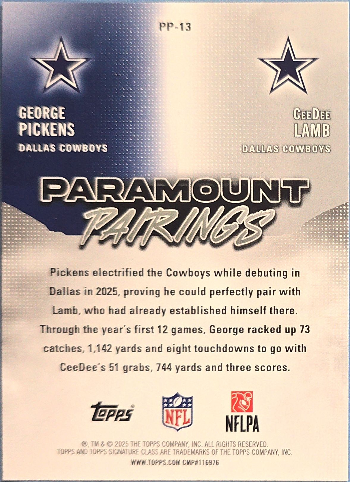 George Pickens & CeeDee Lamb 2025 Topps Paramount Pairings #PP-13