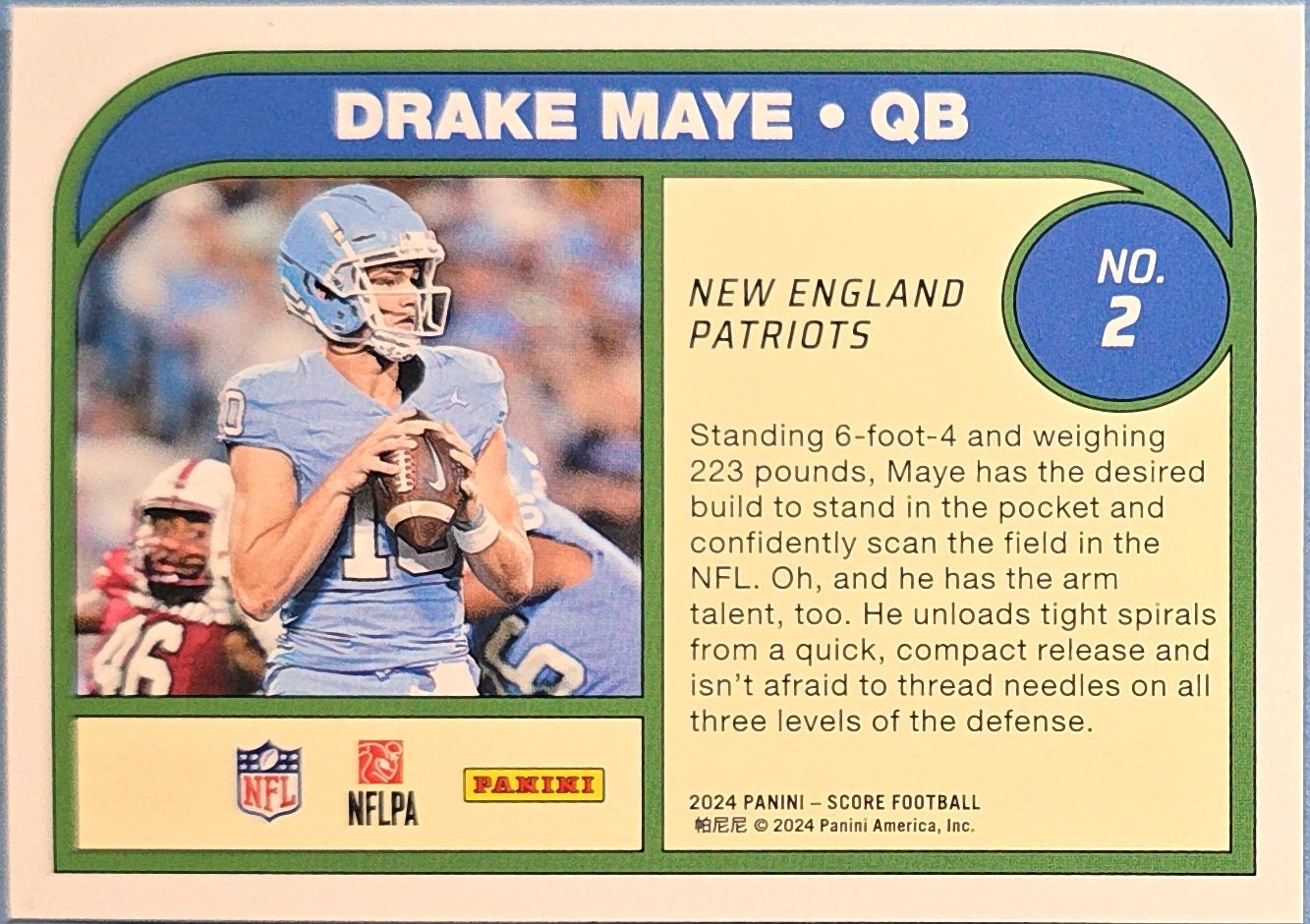 Drake Maye 2024 Panini Score Pro Potential Rookie #2 (RC)