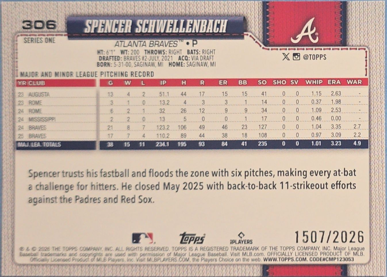 Spencer Schwellenbach 2026 Topps Future Stars #306 Gold /2026