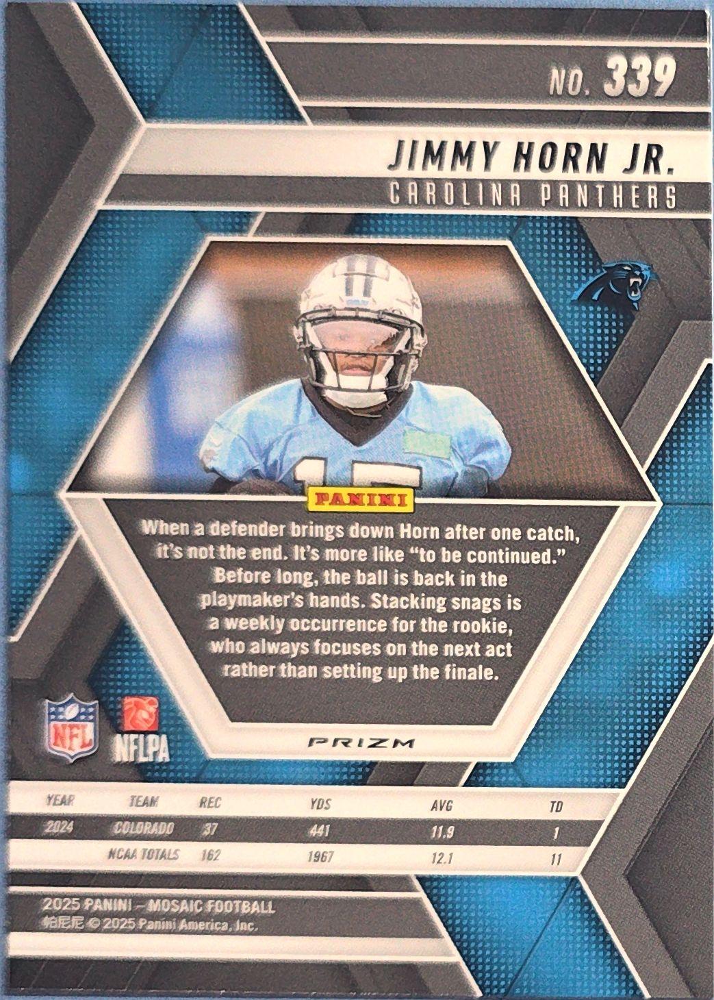 Jimmy Horn Jr. 2025 Panini Mosaic Rookies - Reactive Yellow Mosaic Prizm #339 (RC)