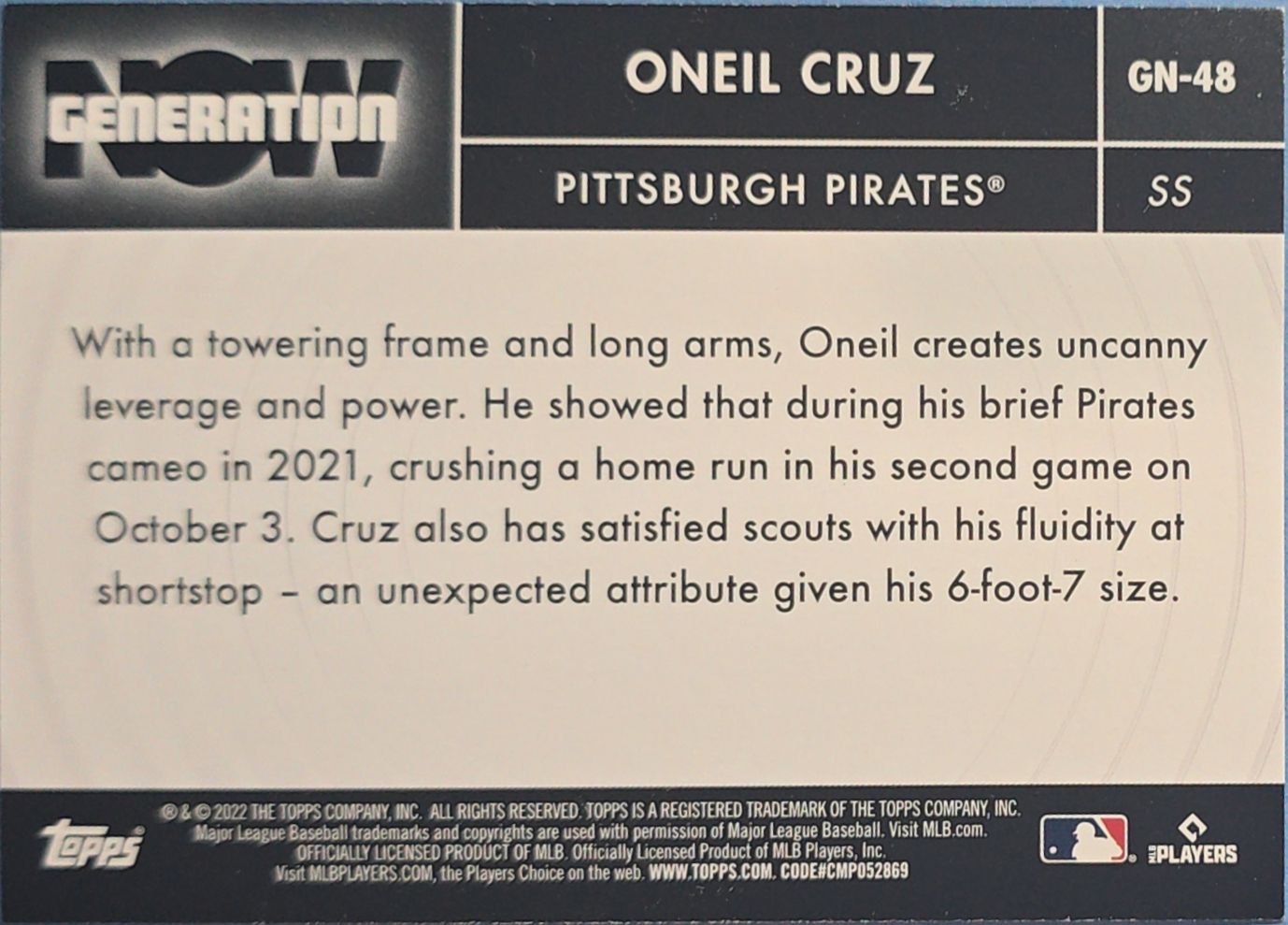 Oneil Cruz 2022 Topps Generation Now Rookie #GN-48 (RC)