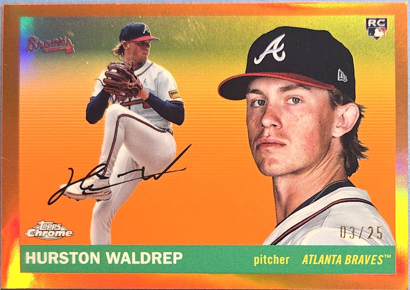 Hurston Waldrep 2025 Topps Chrome Orange Refractor Rookie #400 (RC) /25
