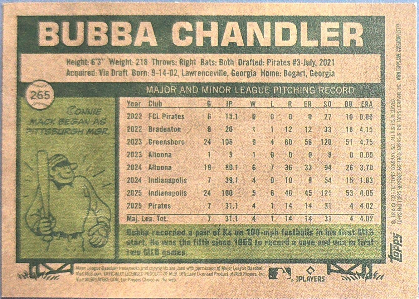 Bubba Chandler 2026 Topps Heritage Rookie #265 (RC)
