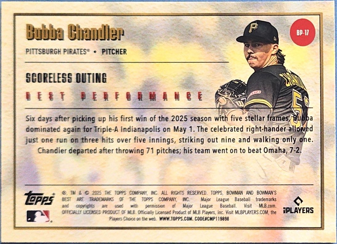 Bubba Chandler 2025 Bowman's Best - Best Performances Rookie #BP-17 (RC)