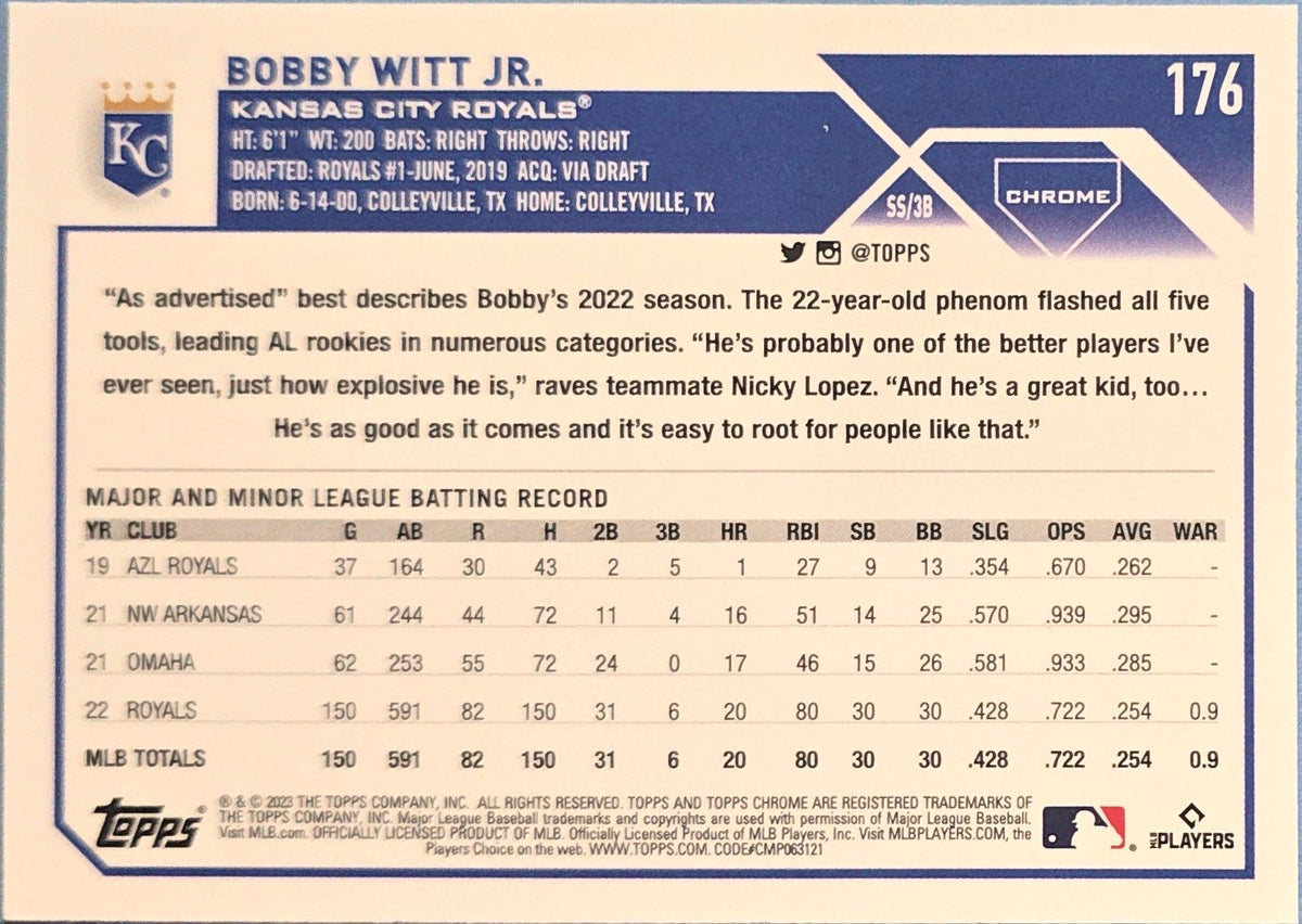 Bobby Witt Jr. 2023 Topps Chrome #176 Rookie Cup