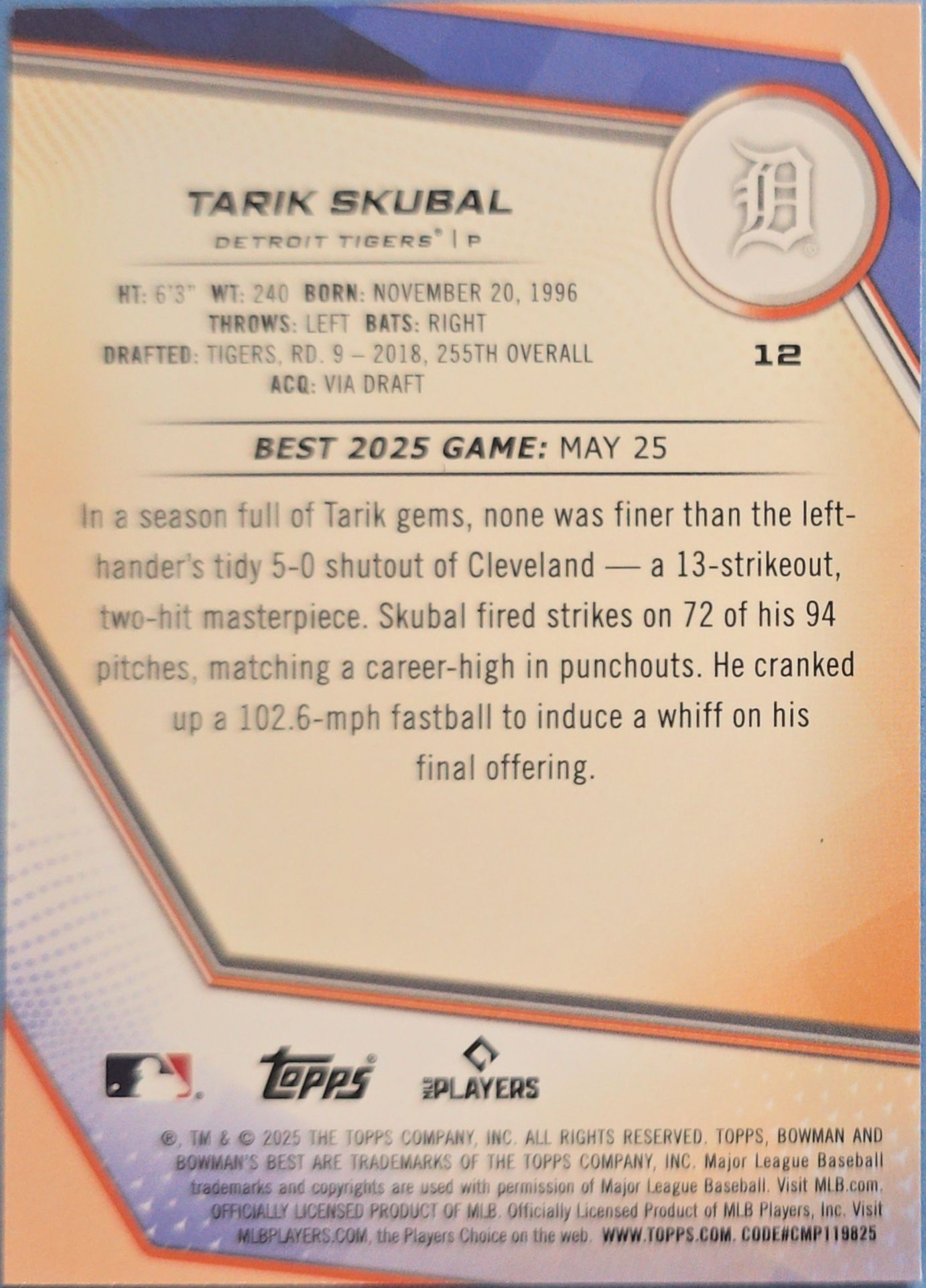 Tarik Skubal 2025 Bowman's Best #12