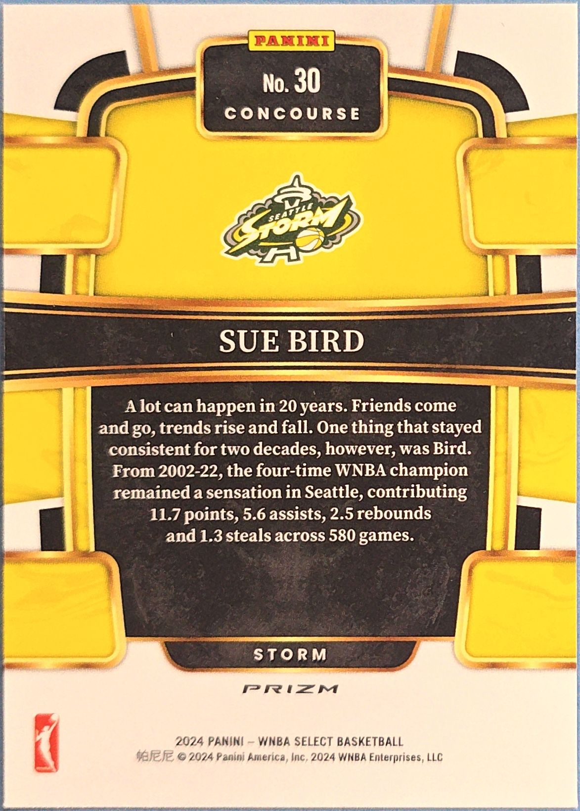 Sue Bird 2024 Panini Select WNBA Concourse Pink Ice Prizm #30