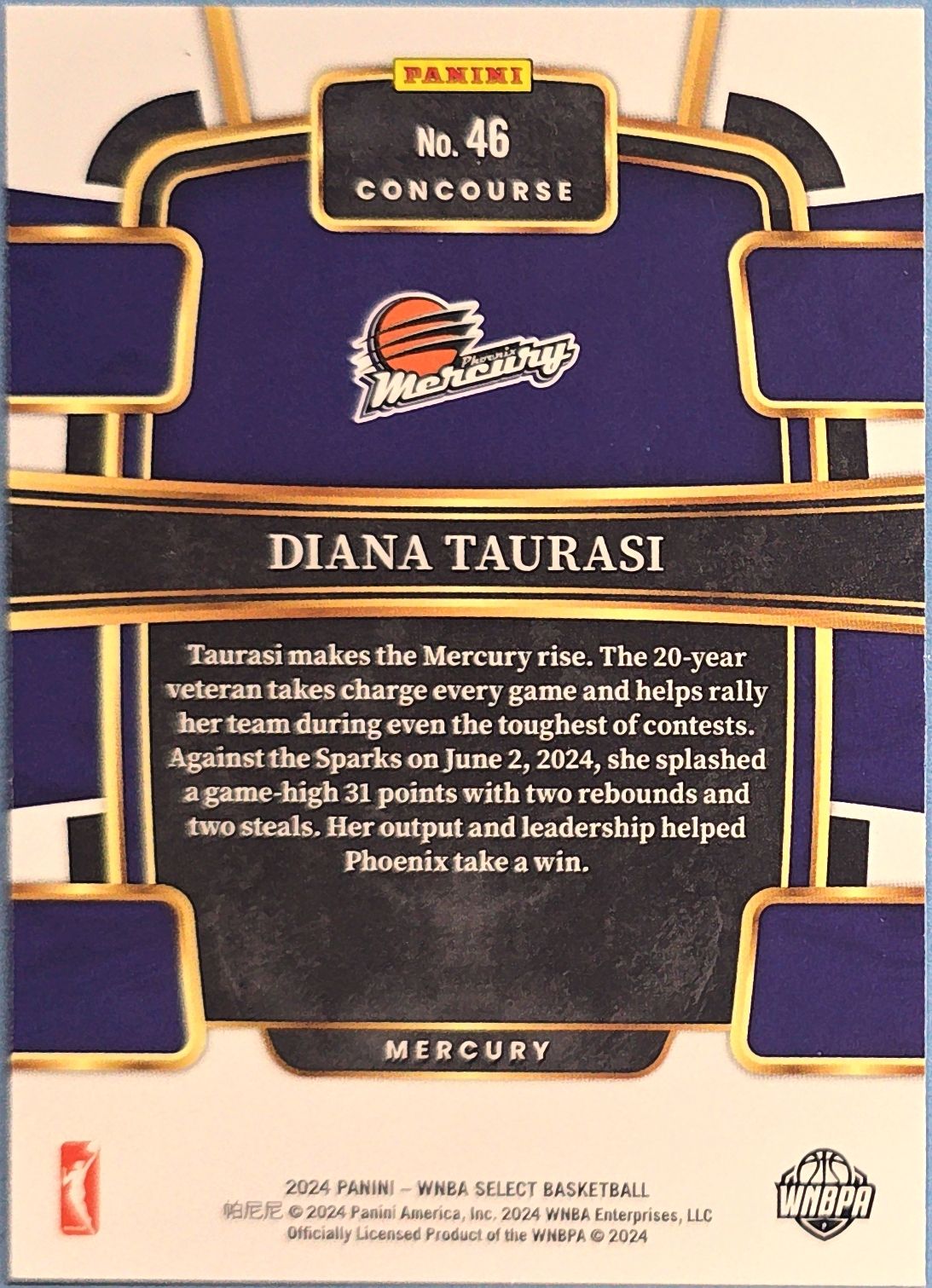 Diana Taurasi 2024 Panini Select WNBA Concourse #46