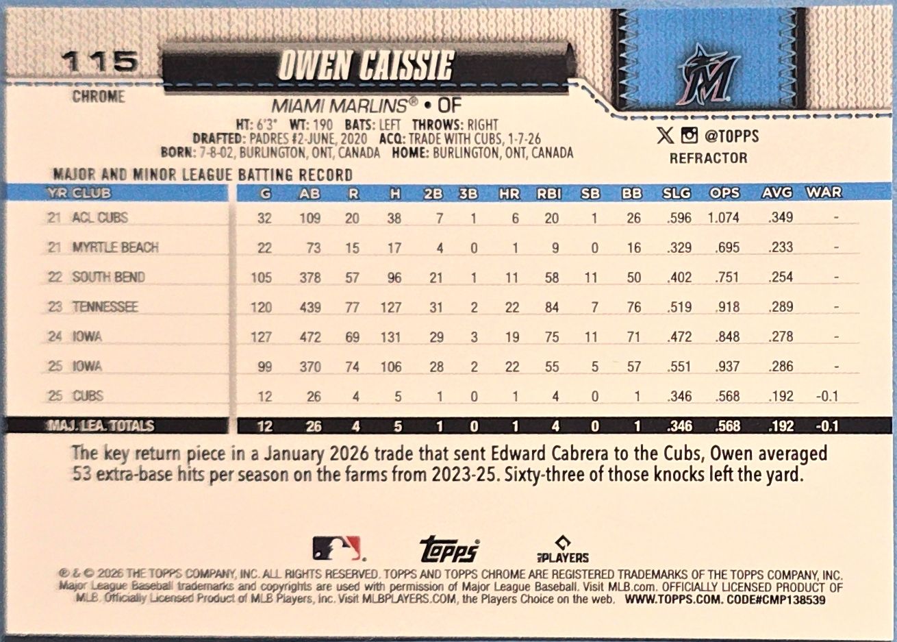 Owen Caisse 2026 Topps Chrome #115