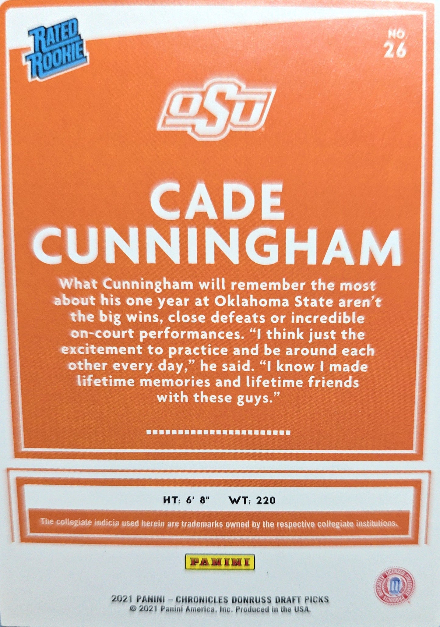 Cade Cunningham 2021 Panini Donruss Rated Rookie #26 (RC)